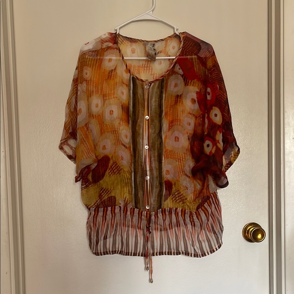 Da-Nang Red and Orange Tie Front Blouse